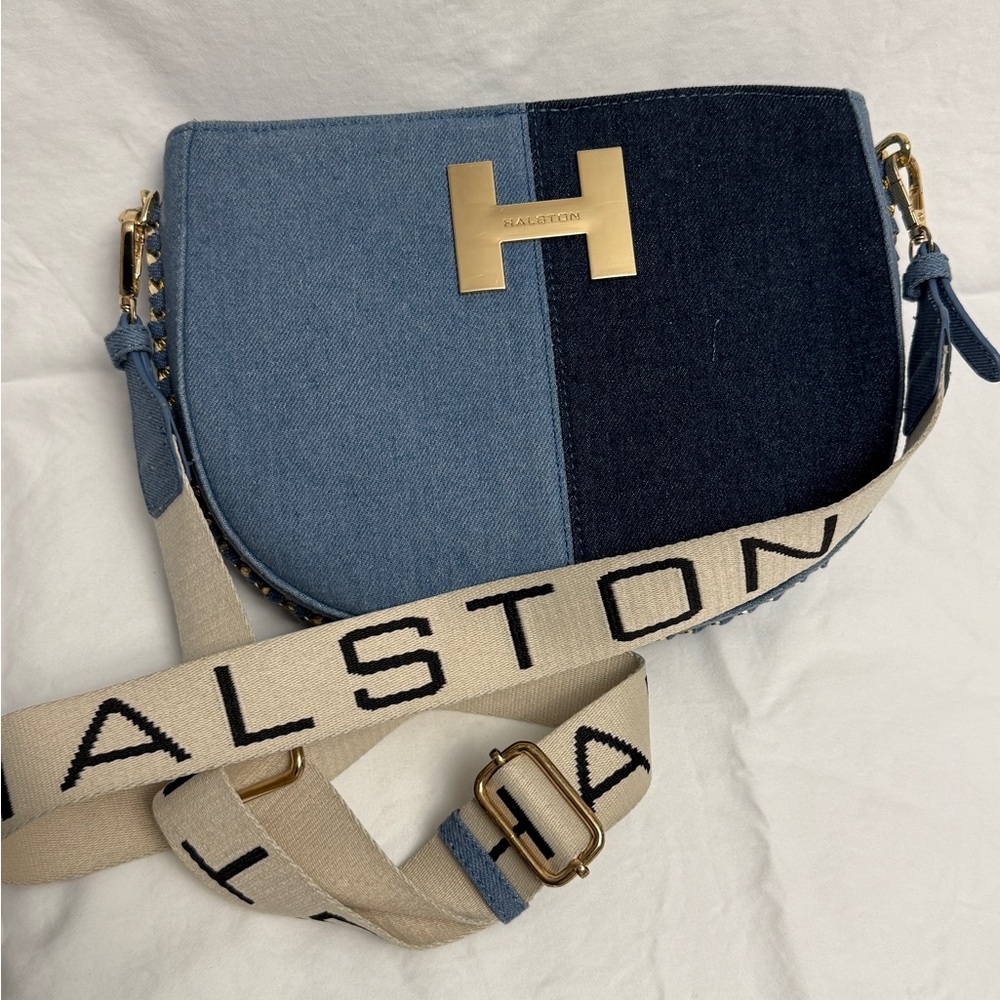 Halston Heritage Blue Denim Crossbody Bag - Picture 10 of 11